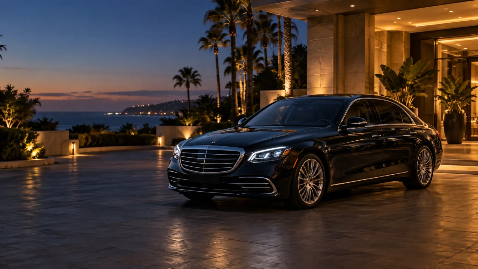 Representative black luxury sedan for Orange County executive transportation