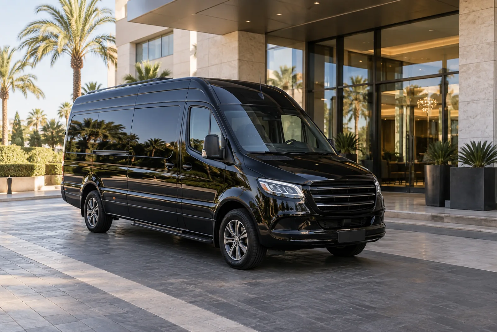 Representative black executive van for Orange County group transportation