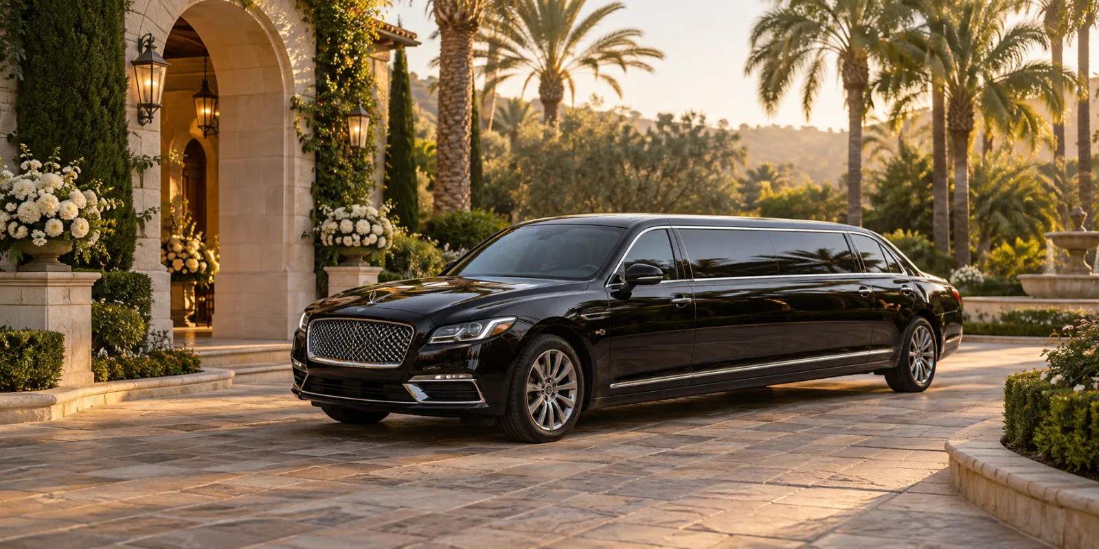 Representative black stretch limousine at an Orange County venue